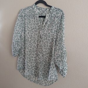 Kut from the Kloth Green and White Animal Print Blouse